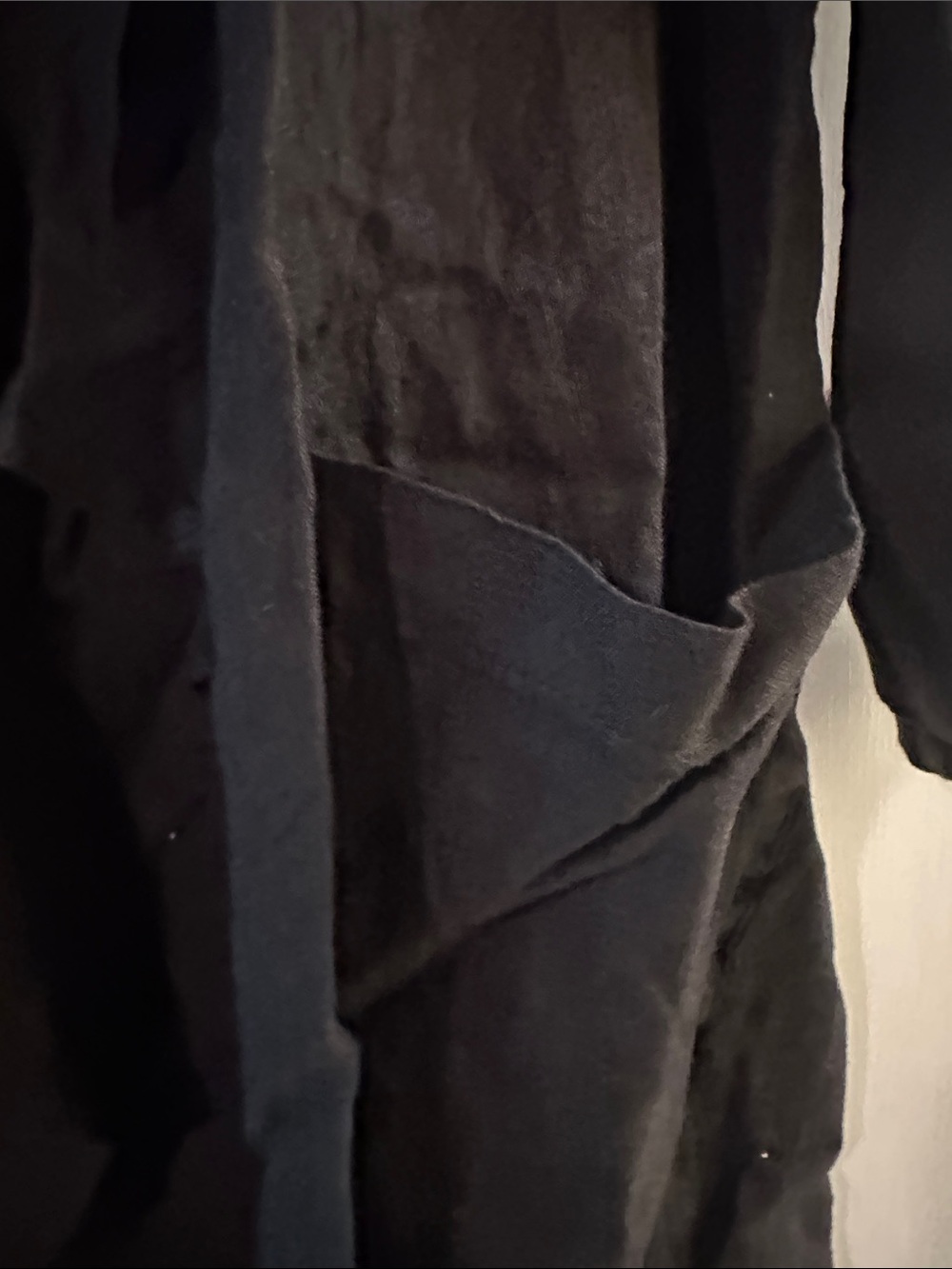 Women’s Linen Black Open-Front Trench Duster Coat - Picture 2 of 5